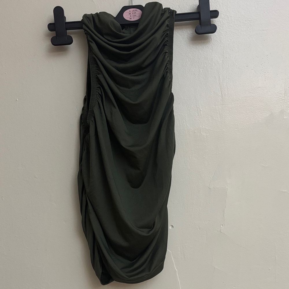 Olive Green Draped mock neck Top